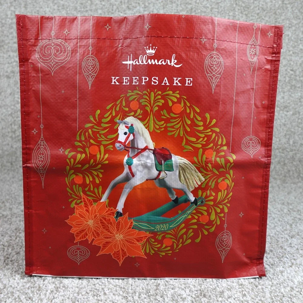Hallmark Keepsake 2020 Rocking Horse Reusable Shopping Tote Bag Red Snowflake